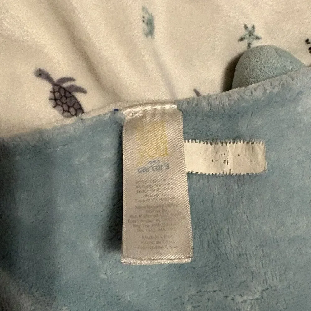 Carter's Blue & White Turtle Plush Security Blanket Lovey with Turtle Print
